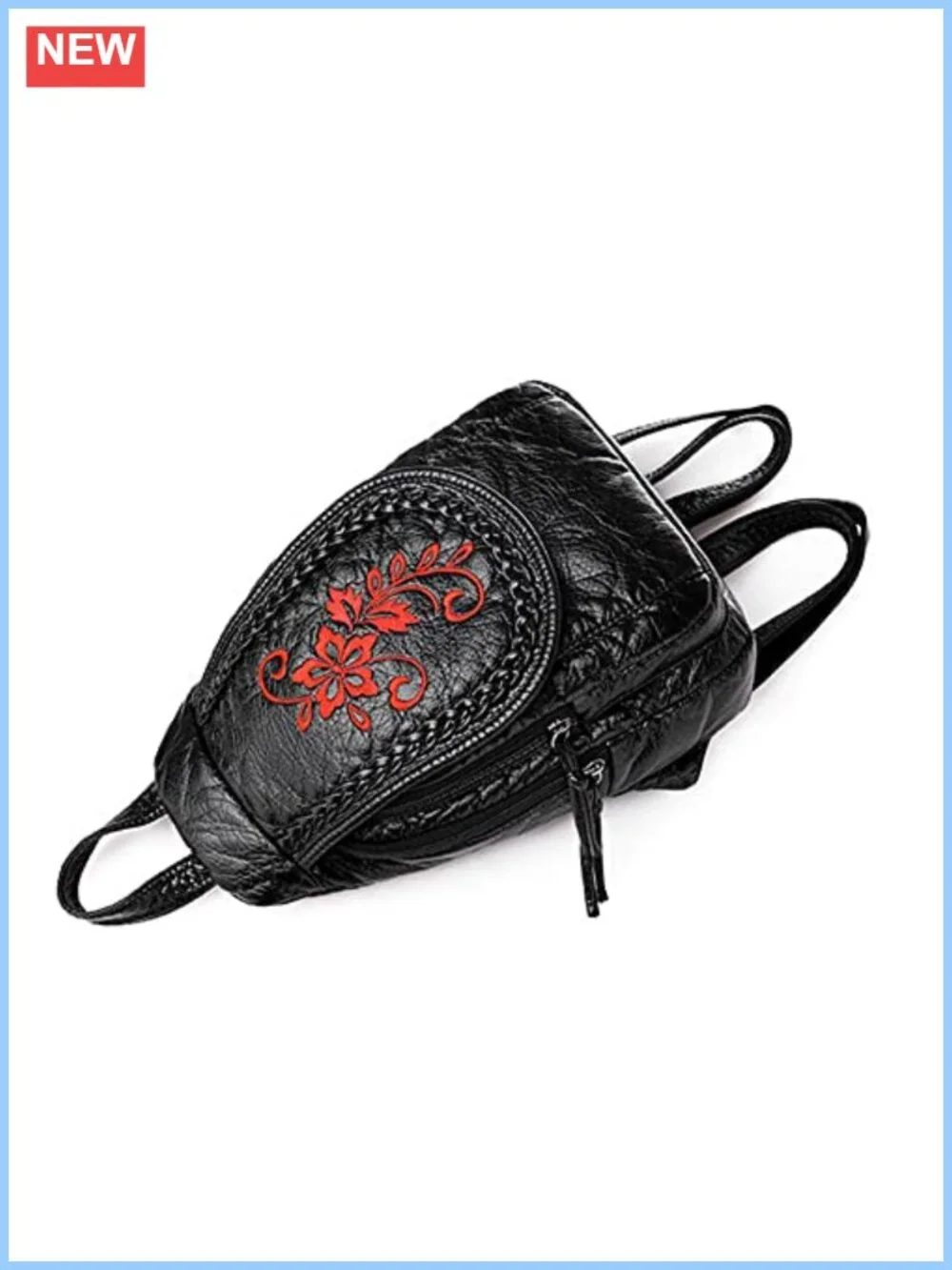 Vintage Embroidered Women Backpacks Soft PU Leather Backpack Purse Small Female